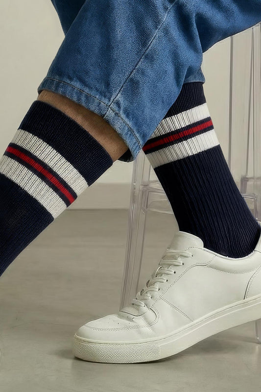 Chaussettes Fantaisies Homme Lignes Sportives - Marine