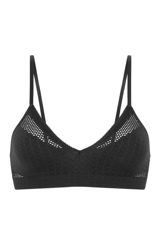 Brassière Bretelles Fines Maille Jacquard et  Finition Dentelle Oh Mademoiselle - Noir