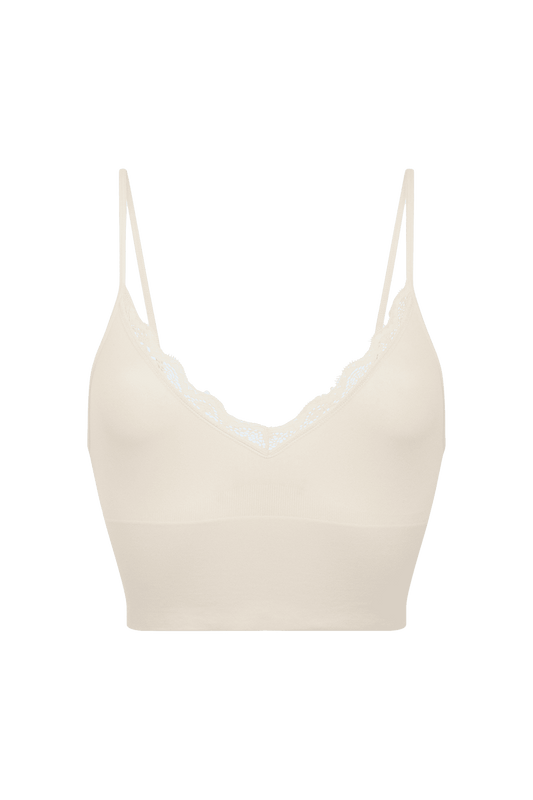 Crop Top Bretelles Fines Bretelles Ajustables Lingerie Dentelle - Blanc Nacré