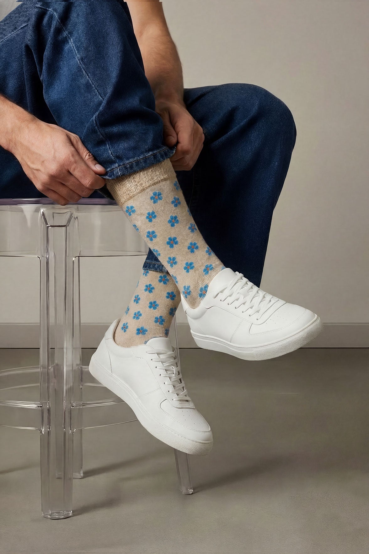 Chaussettes Fantaisies Homme Mélange Fleuri - Beige Chiné