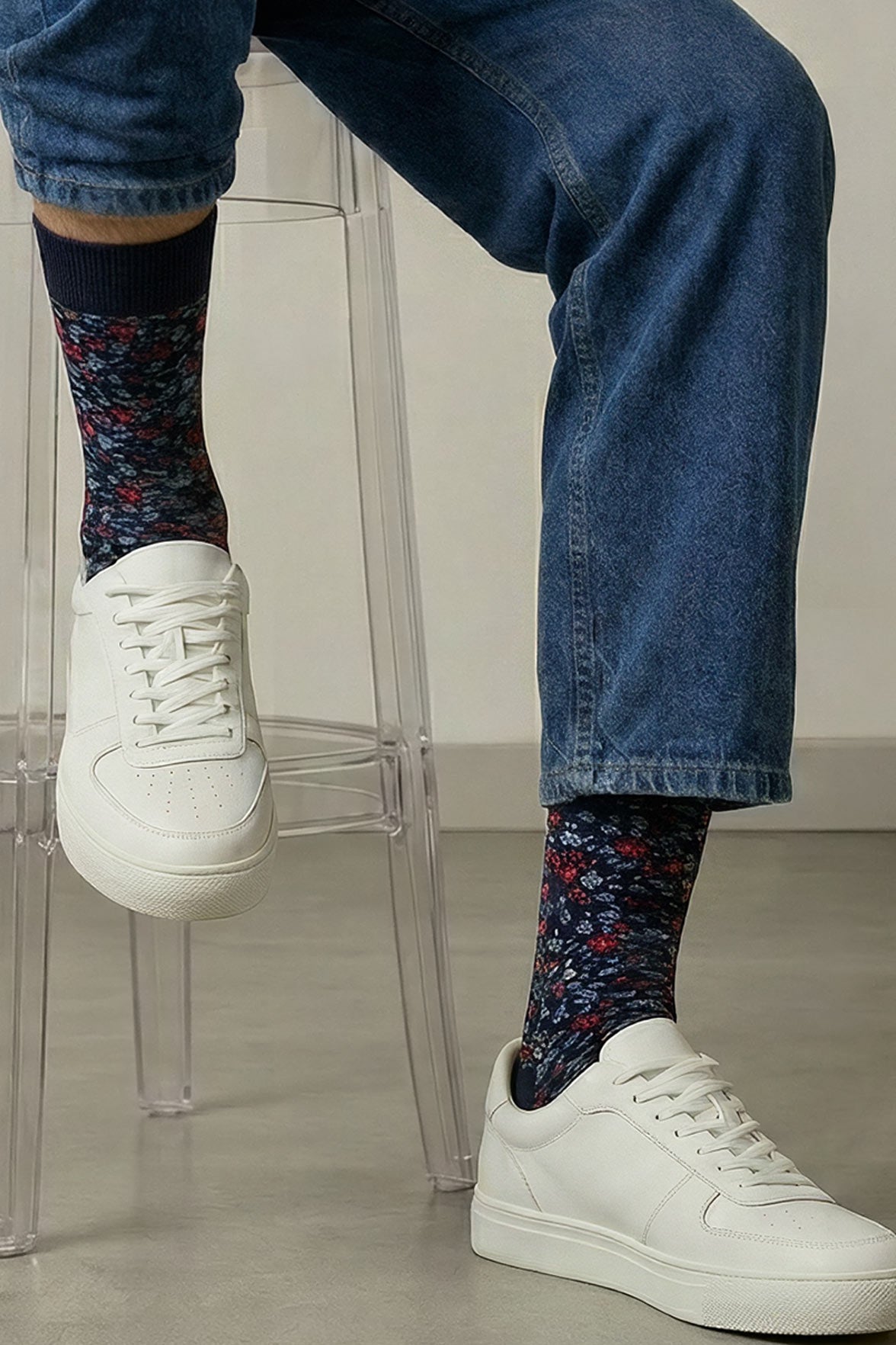 Chaussettes Fantaisies Homme Mélange Fleuri - Marine