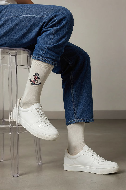 Chaussettes Fantaisies Homme Encre Marine - Beige Chiné