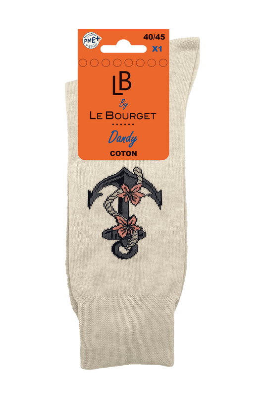 Chaussettes Fantaisies Encre Marine - Beige Chiné