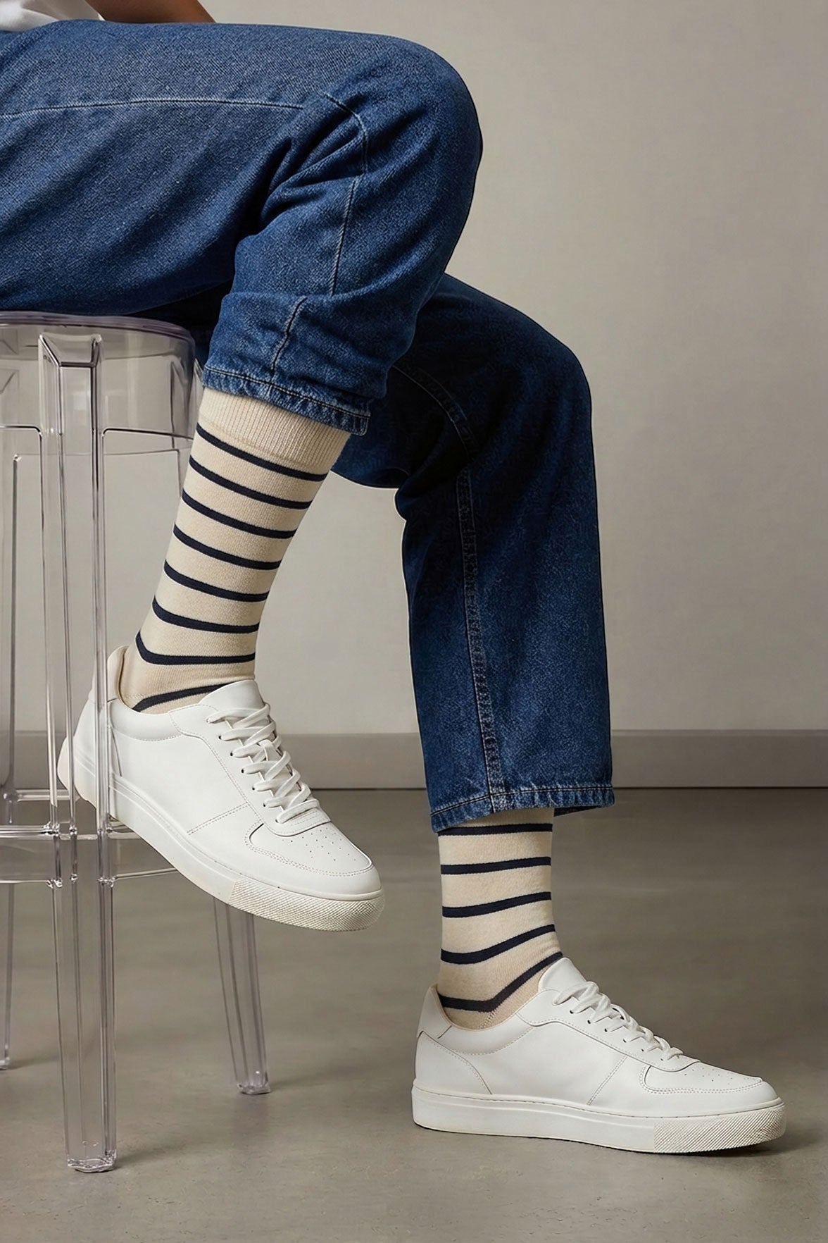 Chaussettes Fantaisies Homme Marinière - Écru Bleu