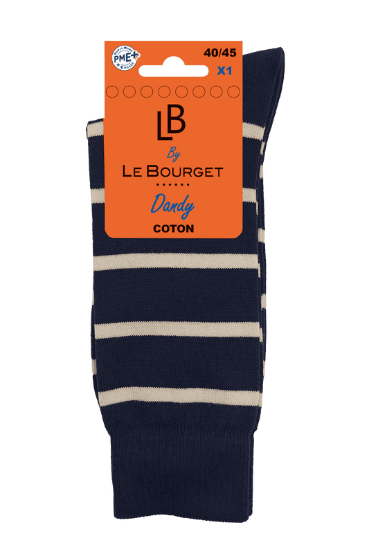 Chaussettes Fantaisies Homme Marinière - Marine Écru