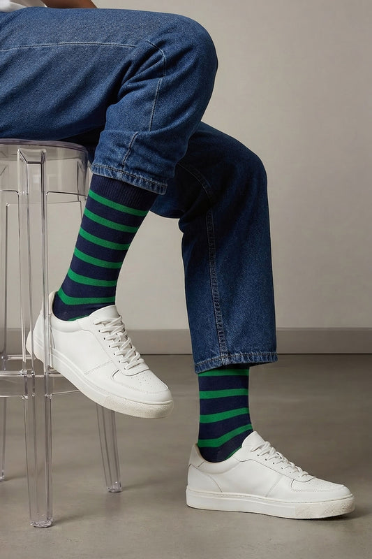 Chaussettes Fantaisies Homme Marinière - Marine Vert