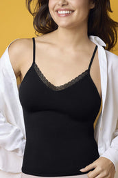 Caraco Bretelles Fines Encolure Dentelle Les Thermiques - Noir