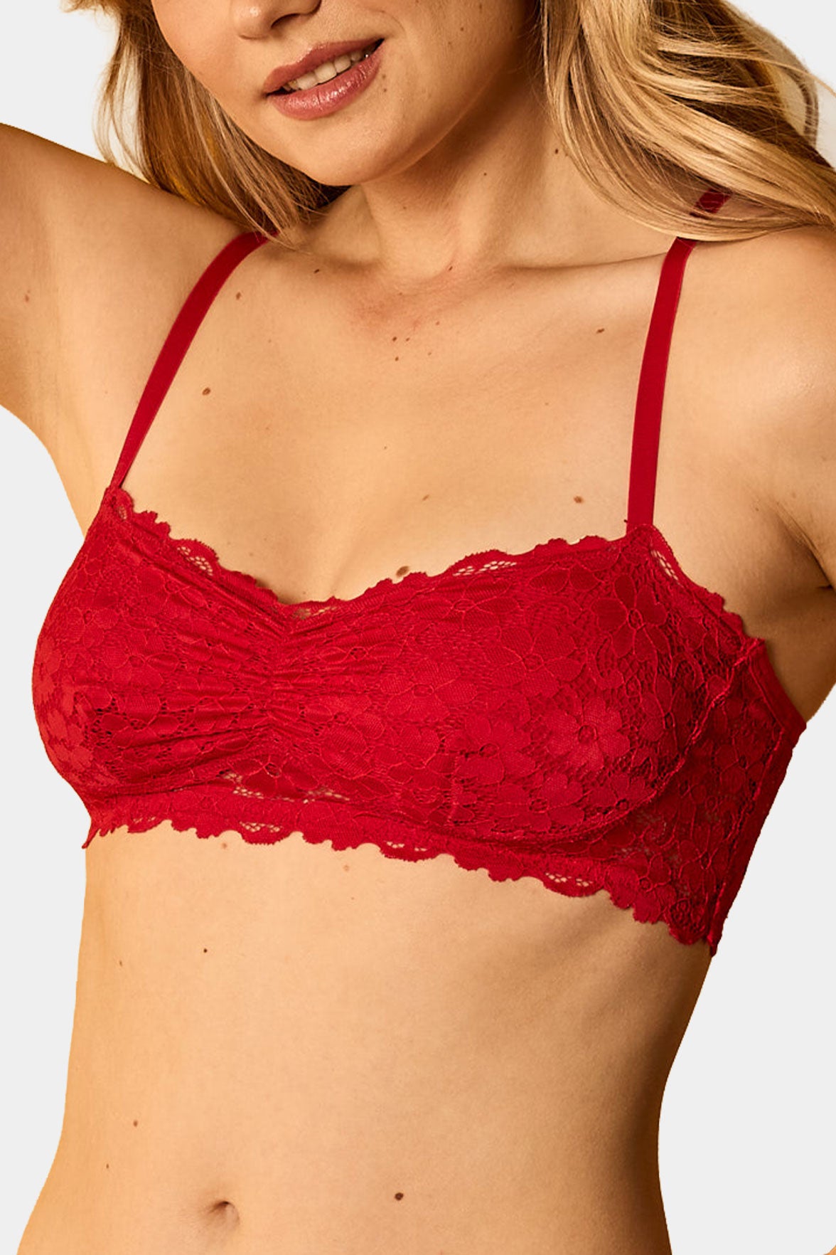 Brassière Bretelles Fines Ajustables en Dentelle Florale Lingerie - Rouge Foncé
