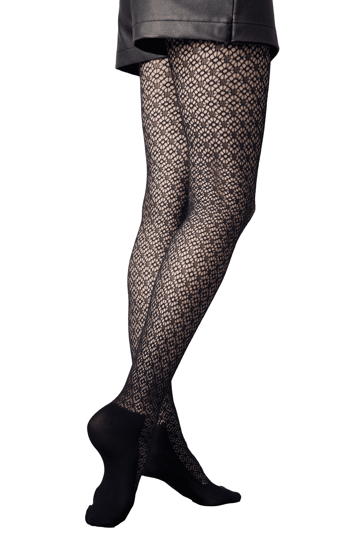 Collant Résille Fantaisie Florale avec Protège-pied Intégré Dressing - Noir