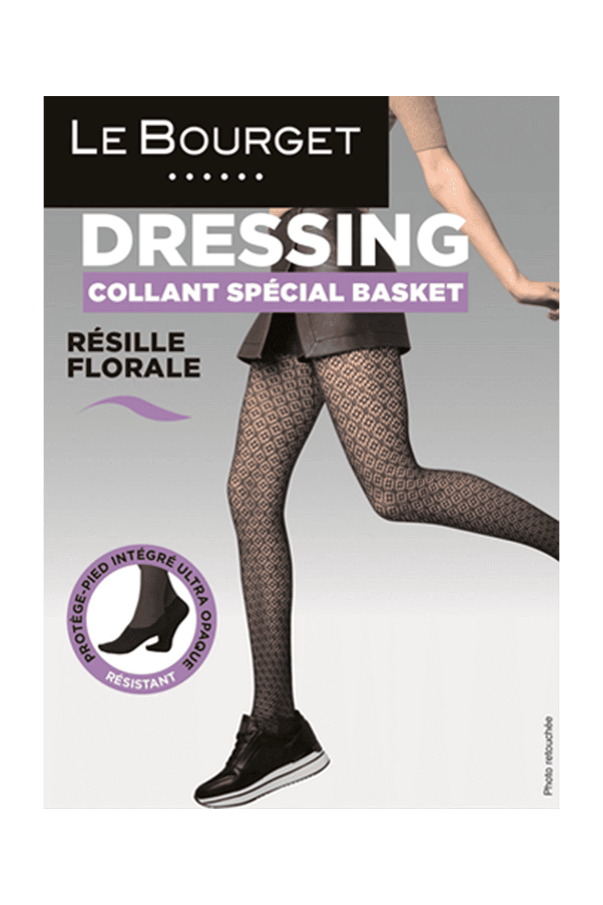 Collant Résille Fantaisie Florale avec Protège-pied Intégré Dressing - Noir