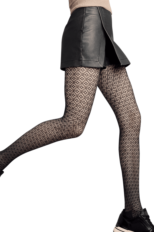 Collant Résille Fantaisie Florale avec Protège-pied Intégré Dressing - Noir