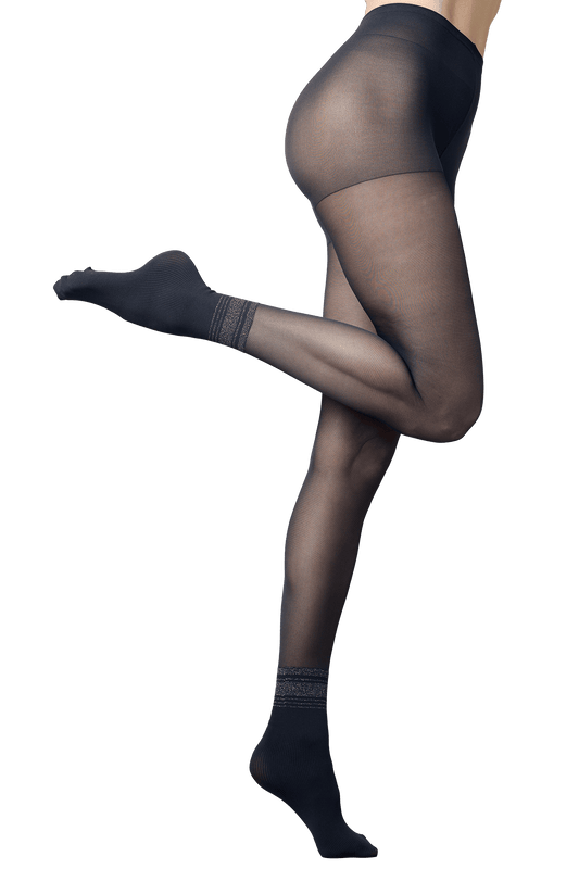 Collant Semi-Opaque Fantaisie avec Socquettes Fantaisies Intégrée Bord Lurex 35/70D Dressing - Noir