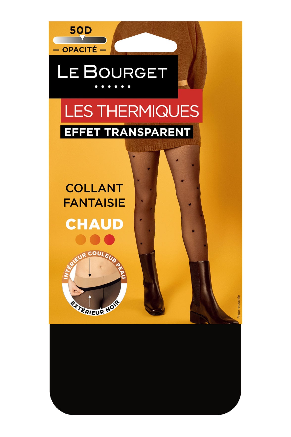 Collant Ultra Chaud et Transparent Fantaisie Motif All Over Coeur - Noir