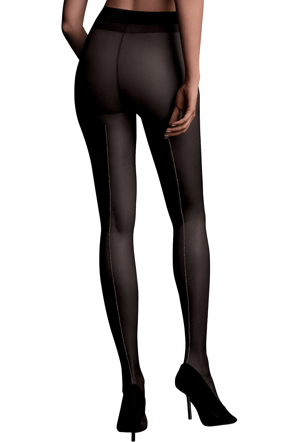 Collant Transparent Couture Arrière Fantaisie Lurex 20D Dessous Chics - Noir Argent