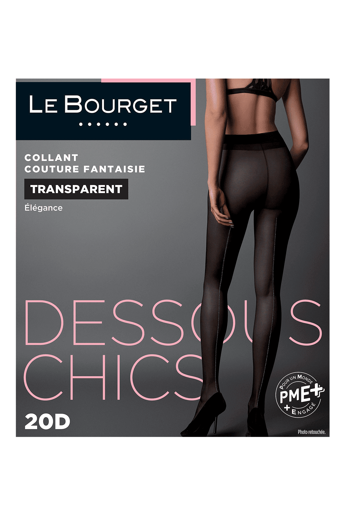 Collant Transparent Couture Arrière Fantaisie Lurex 20D Dessous Chics - Noir Argent