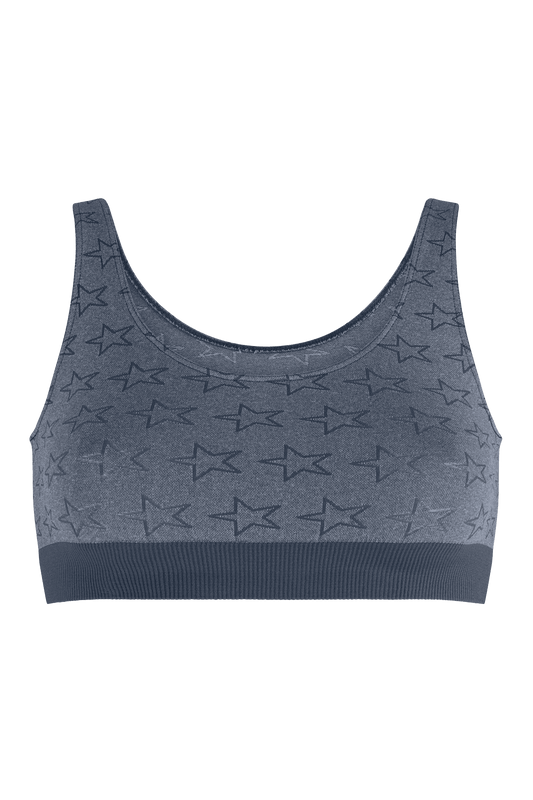 Brassière Bretelles Larges Dos Montant Motif Etoile Oh Mademoiselle - Bleu Chiné