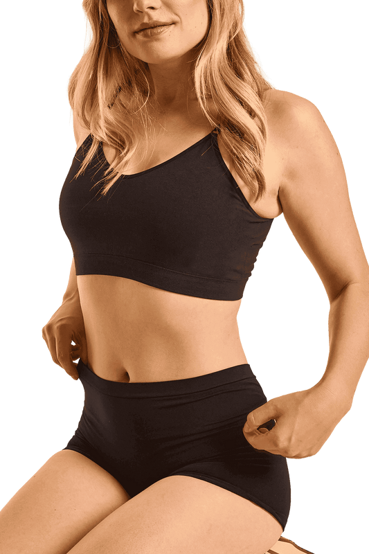 Brassière Bretelles Fines Ajustables Coton Bio - Noir