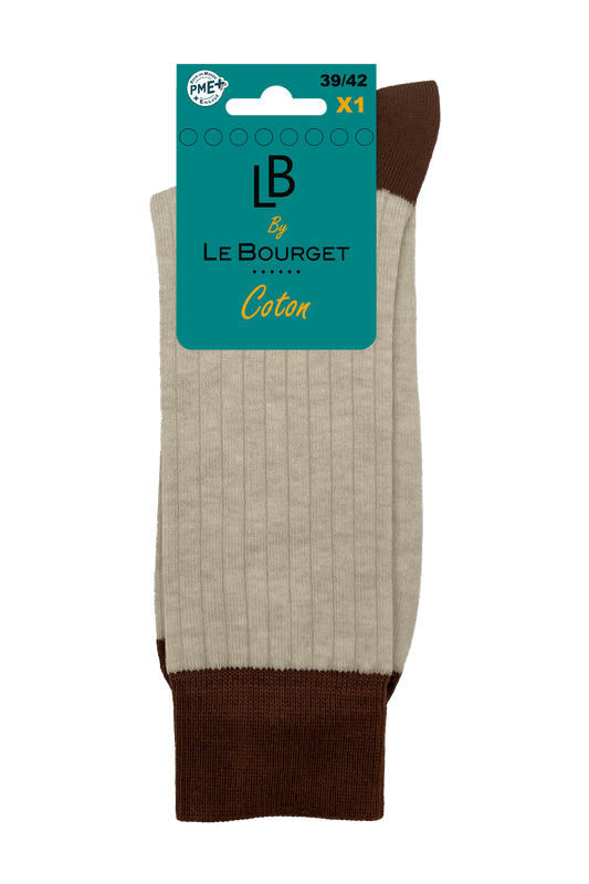 Chaussettes Larges Côtes en Coton - Beige Chiné