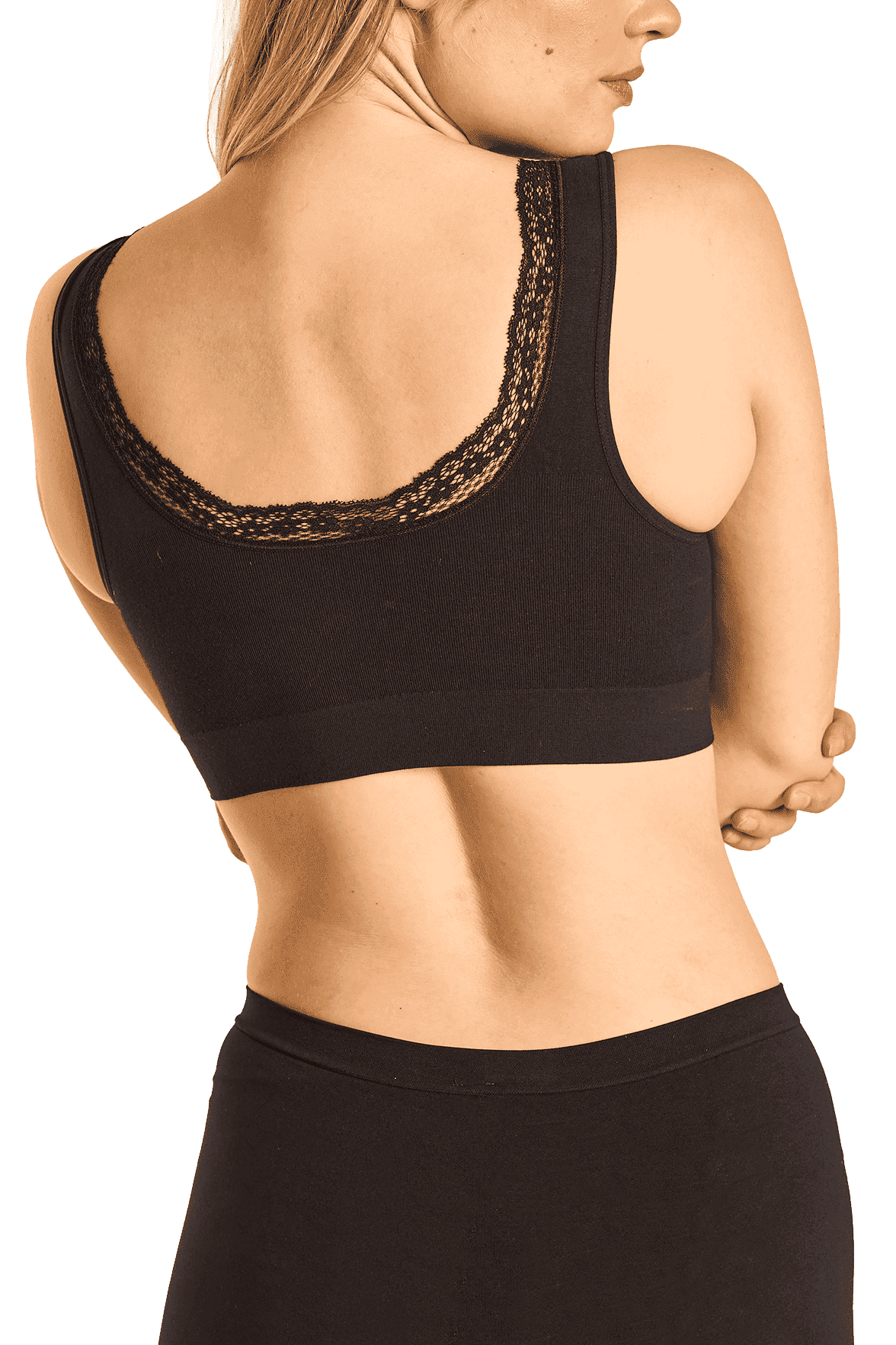 Brassière Bretelles Larges Coton Bio Avec Encolure Dentelle - Noir