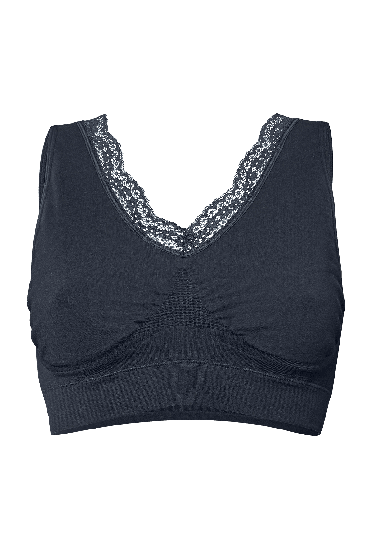 Brassière Bretelles Larges Coton Bio Avec Encolure Dentelle - Noir