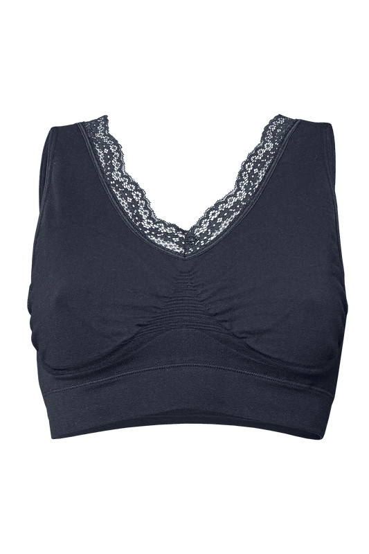 Brassière Bretelles Larges Coton Bio Avec Encolure Dentelle - Noir