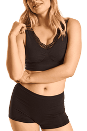 Brassière Bretelles Larges Coton Bio Avec Encolure Dentelle - Noir