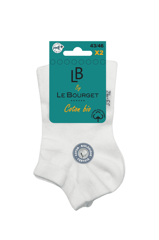 Lot de 2 Paires de Socquettes Homme Ultra Courtes en Coton Bio - Blanc