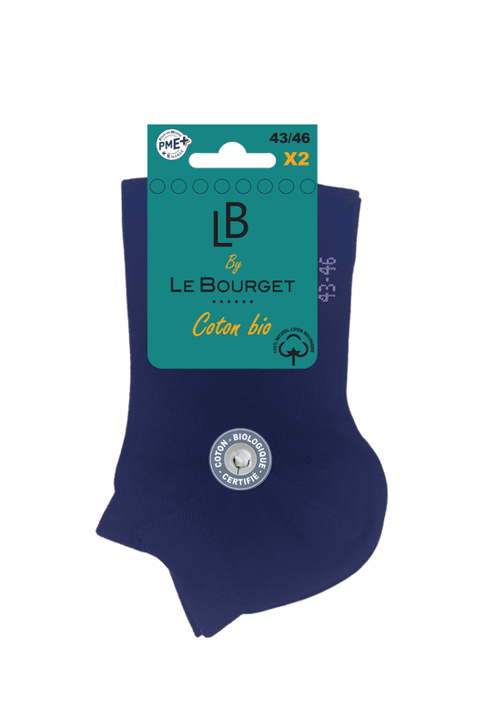Lot de 2 Paires de Socquettes Homme Ultra Courtes en Coton Bio - Marine