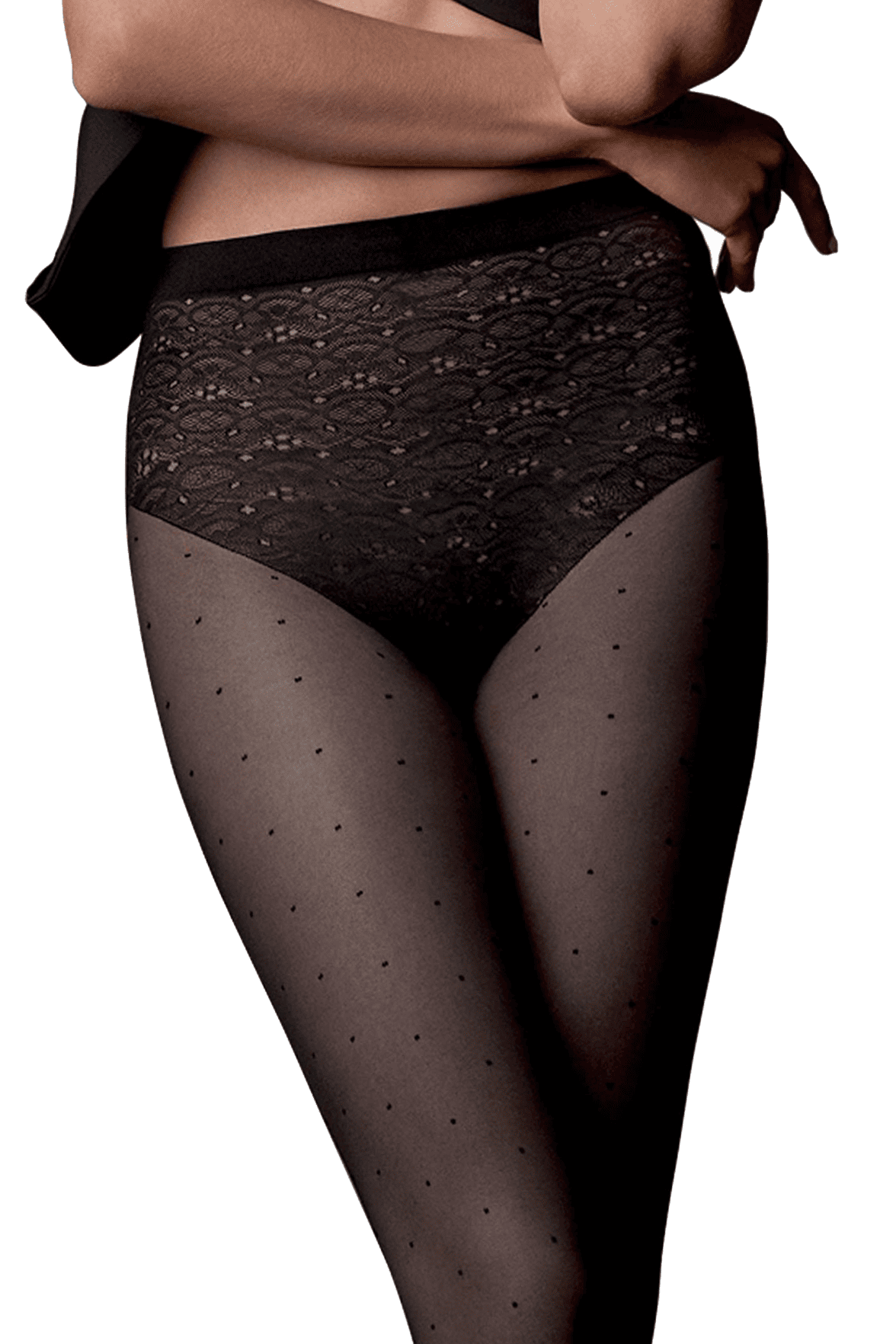 Collant Transparent Slipé Fantaisie et Jambes Plumetis 20D Dessous Chics - Noir