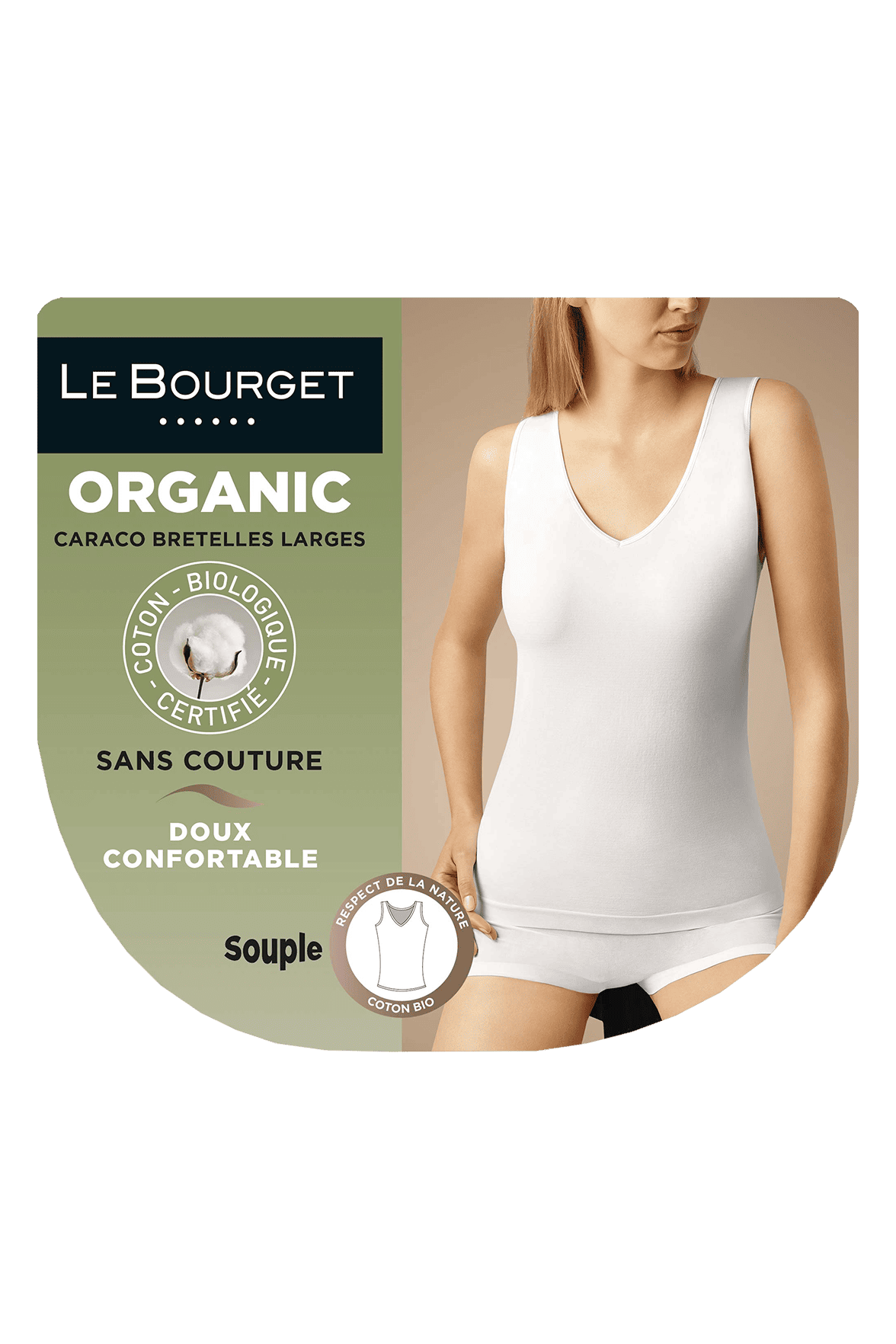 Caraco Bretelles Larges Coton Bio Col V - Blanc