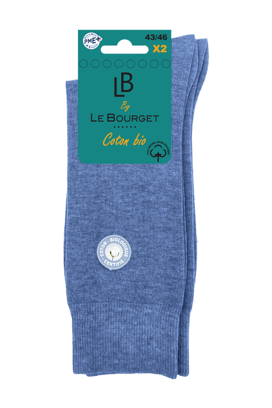 Lot de 2 Paires de Mi-Chaussettes Homme en Coton Bio - Bleu Chiné