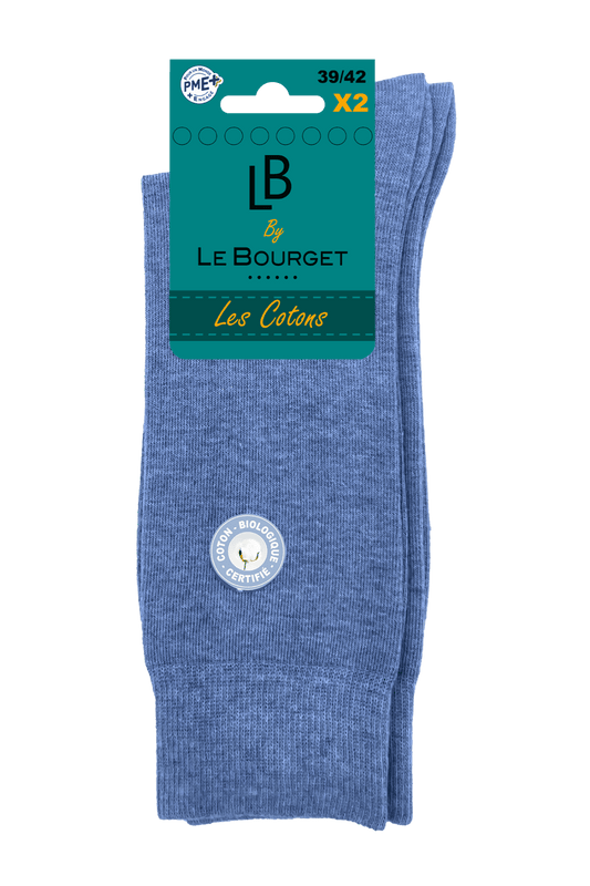 Lot de 2 Paires de Chaussettes Homme en Coton Bio - Bleu Chiné