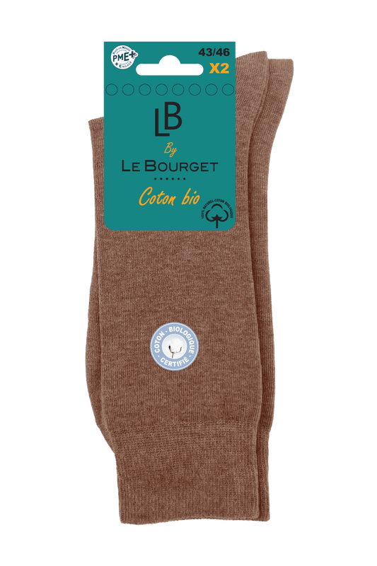 Lot de 2 Paires de Mi-Chaussettes Homme en Coton Bio - Camel Chiné