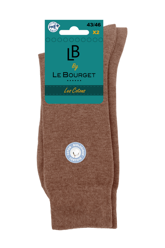 Lot de 2 Paires de Chaussettes Homme en Coton Bio - Camel Chiné
