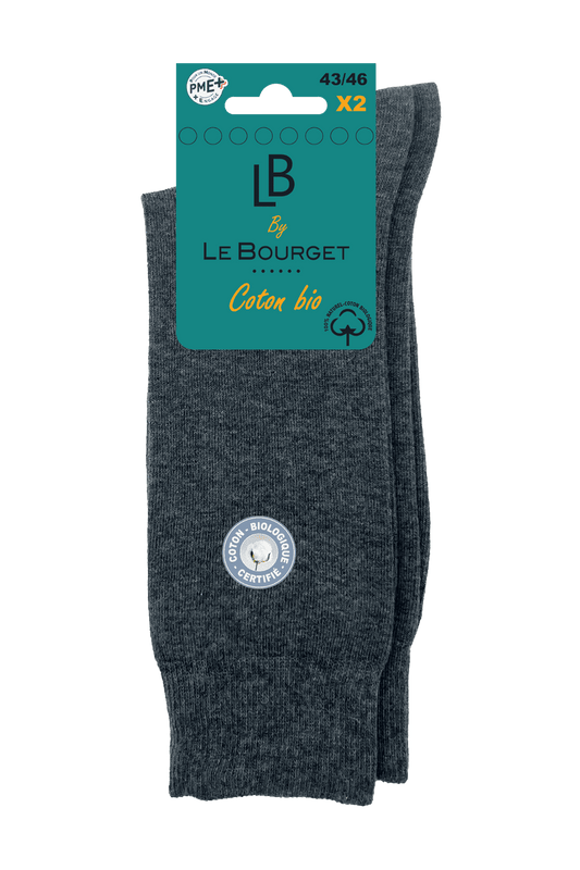 Lot de 2 Paires de Mi-Chaussettes Homme en Coton Bio - Gris Chiné