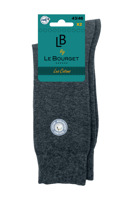 Lot de 2 Paires de Chaussettes Homme en Coton Bio - Gris Chiné