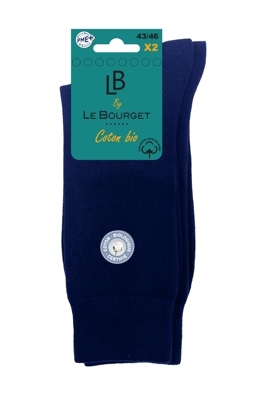 Lot de 2 Paires de Mi-Chaussettes Homme en Coton Bio - Marine