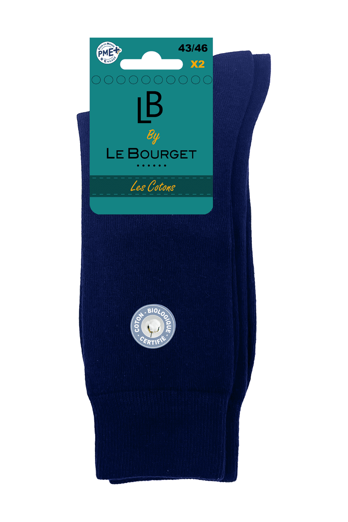 Lot de 2 Paires de Chaussettes Homme en Coton Bio - Marine