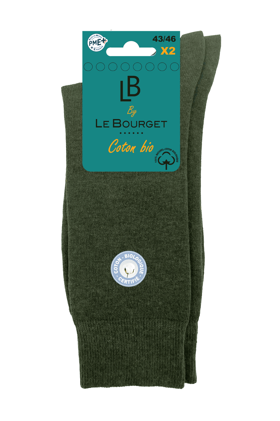 Lot de 2 Paires de Chaussettes Homme en Coton Bio - Military