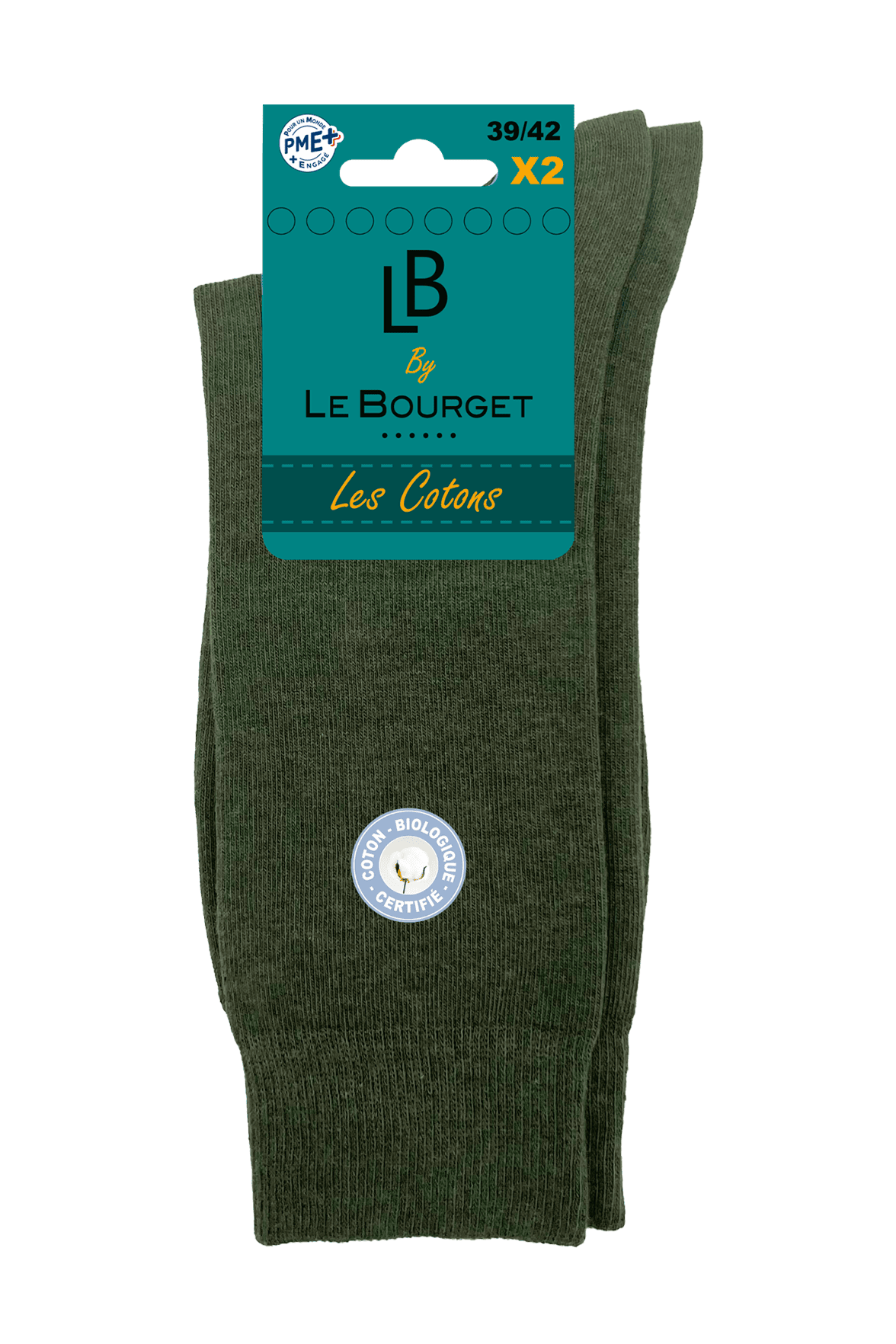 Lot de 2 Paires de Chaussettes Homme en Coton Bio - Military