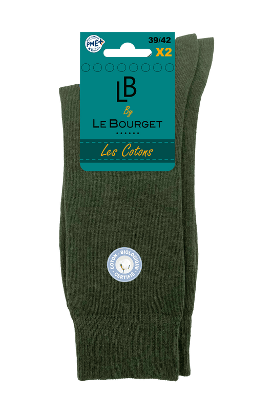 Lot de 2 Paires de Chaussettes Homme en Coton Bio - Military