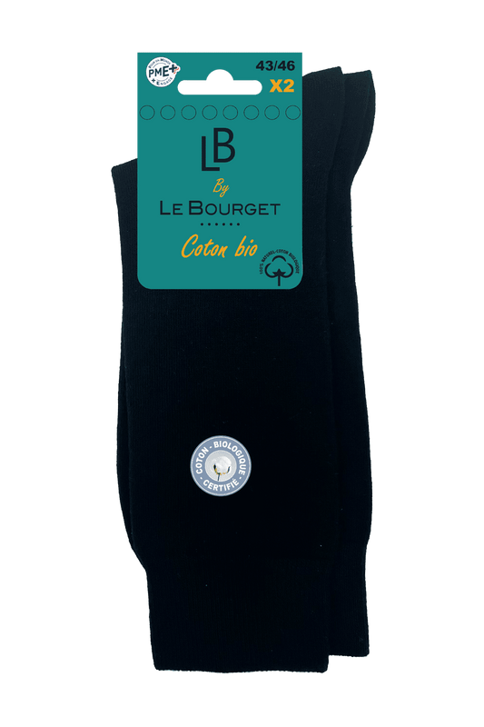 Lot de 2 Paires de Mi-Chaussettes Homme en Coton Bio - Noir