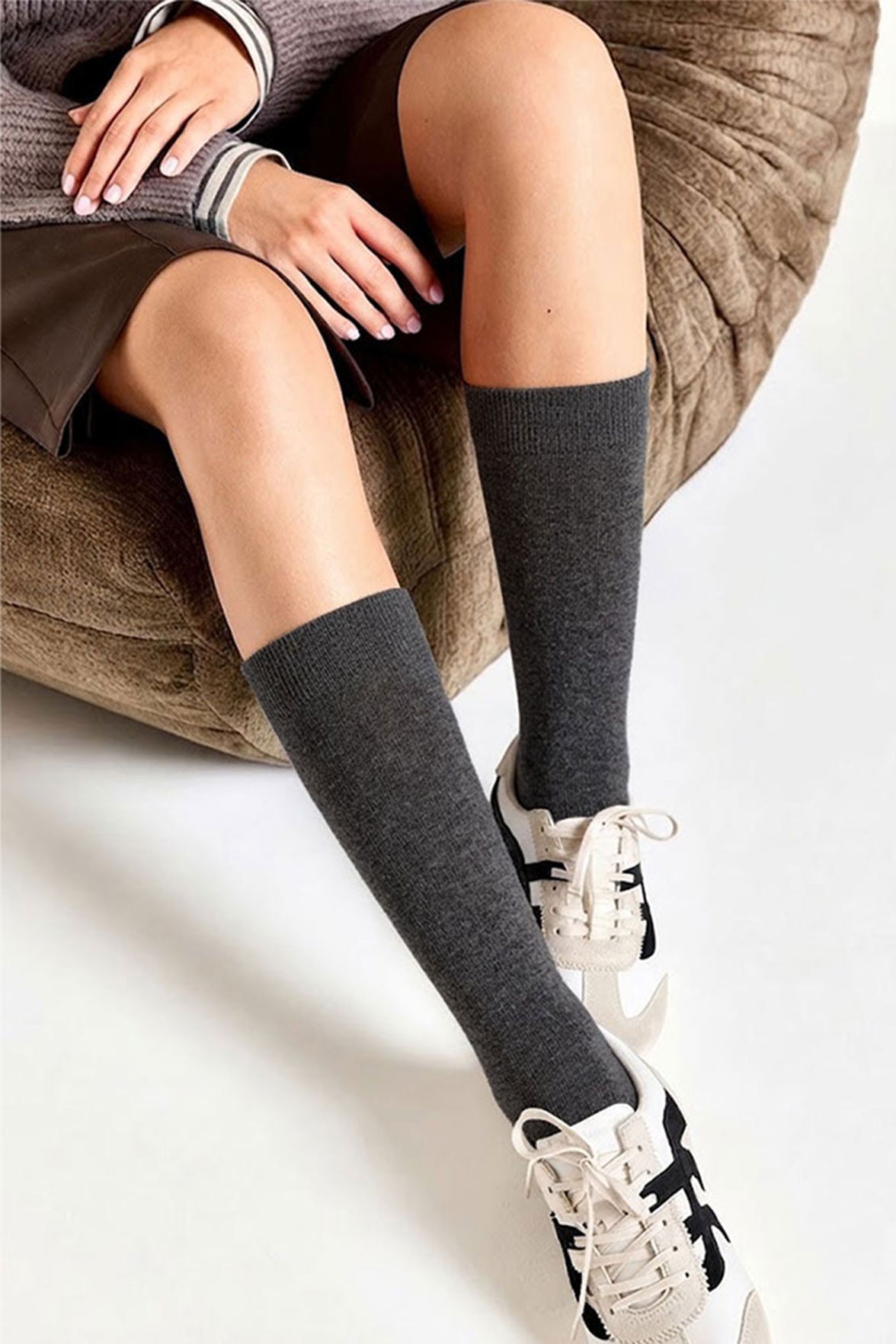 Chaussettes Unies Hautes Modal et Cachemire - Anthracite