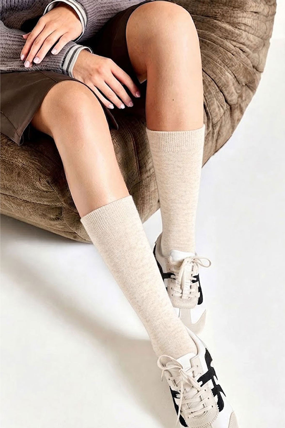 Chaussettes Unies Hautes Modal et Cachemire - Naturel