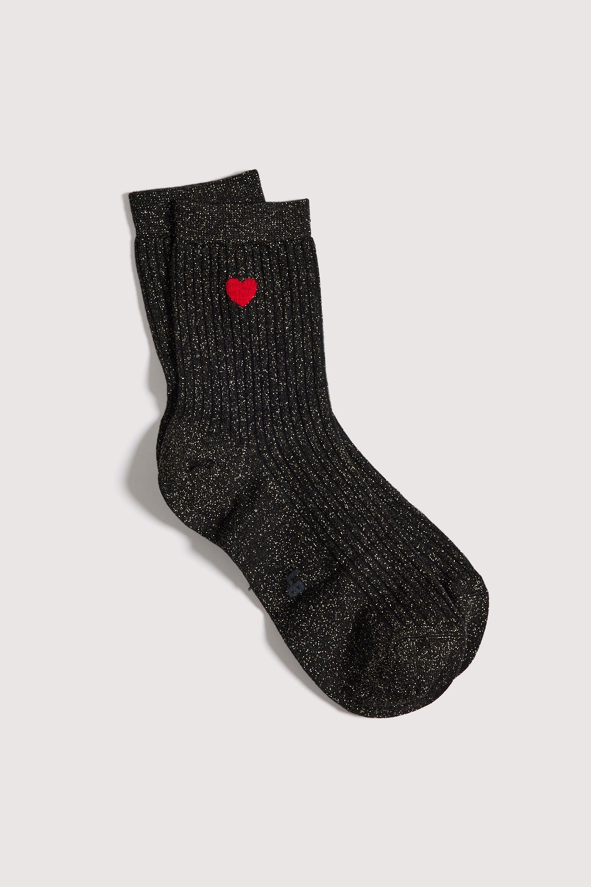 Socquettes Côtelées Lurex Motif Petit Coeur Placé - Noir Or