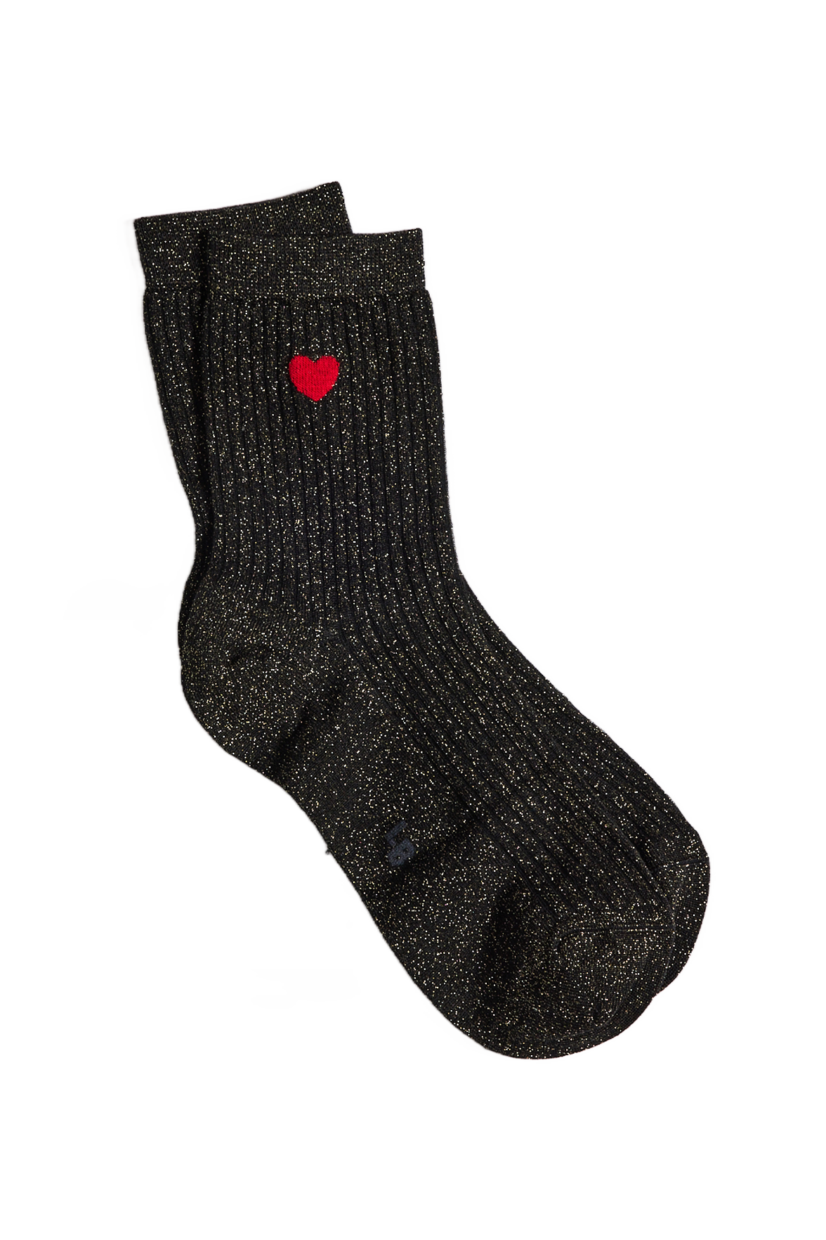 Socquettes Côtelées Lurex Motif Petit Coeur Placé - Noir Or