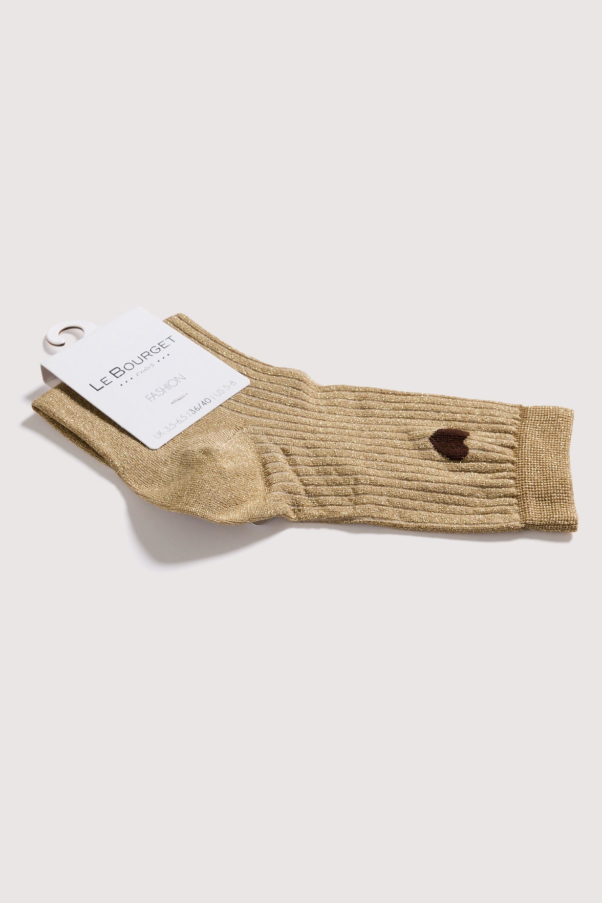 Socquettes Côtelées Lurex Motif Petit Coeur Placé - OR
