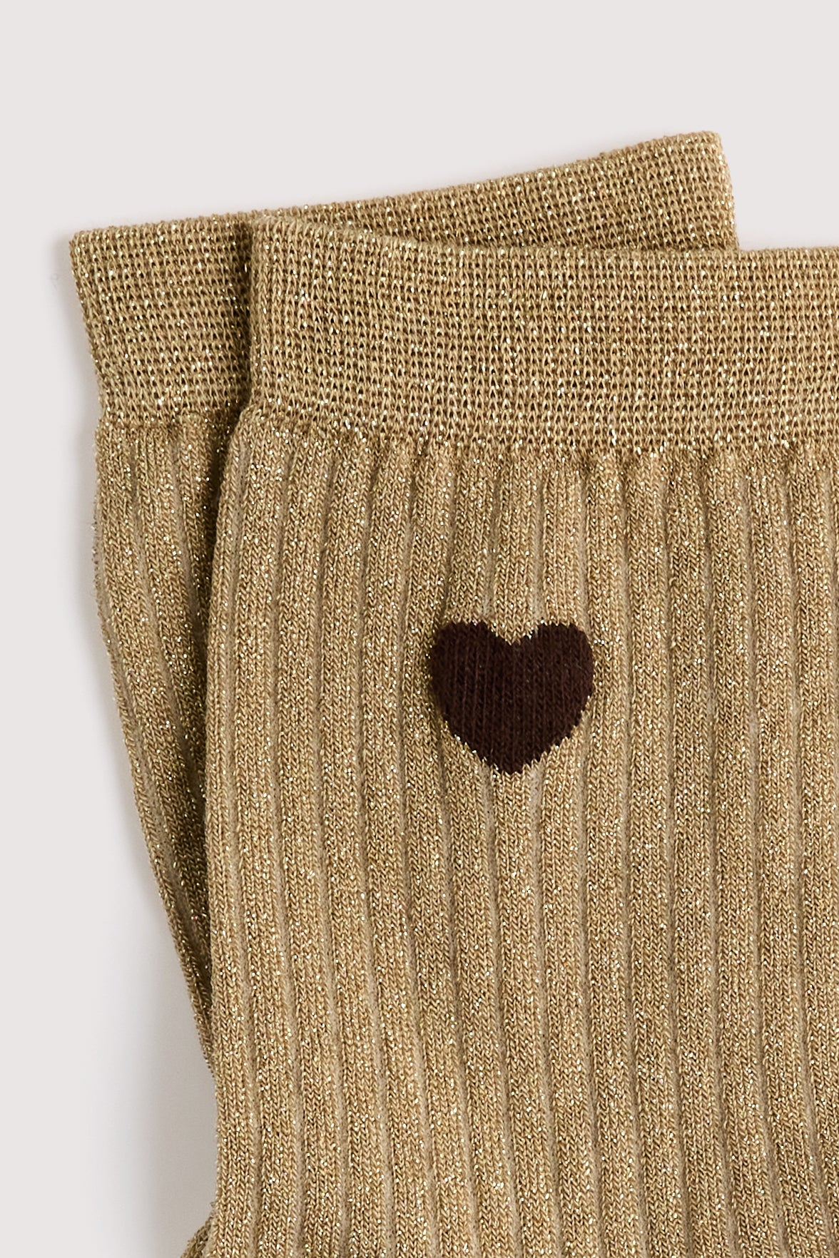 Socquettes Côtelées Lurex Motif Petit Coeur Placé - OR
