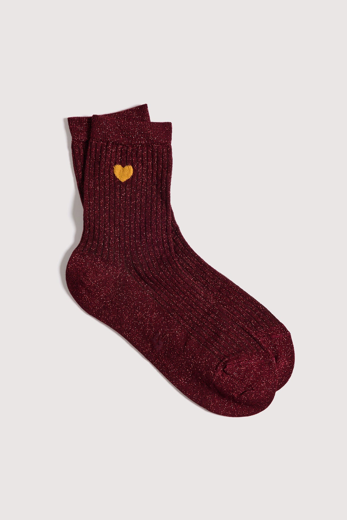 Socquettes Côtelées Lurex Motif Petit Coeur Placé - Rubis