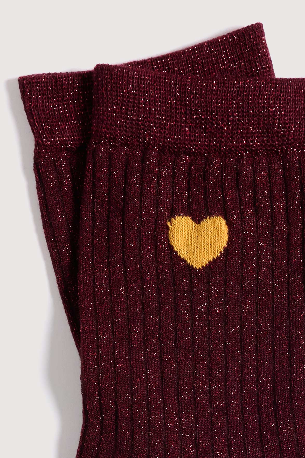 Socquettes Côtelées Lurex Motif Petit Coeur Placé - Rubis